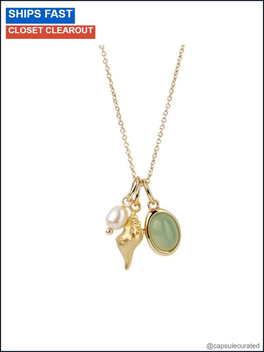 Ana Luisa 14K Gold Plated Pearl Pendant Necklace Layered Ocean Charm